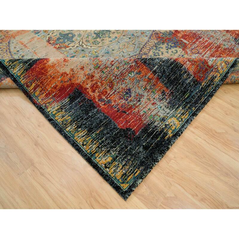 Shahbanu Rugs Metallic Orange, Hand Knotted, Ancient Ottoman Erased